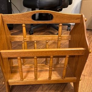 Vintage 70s wooden oak paper and Magazine Rack